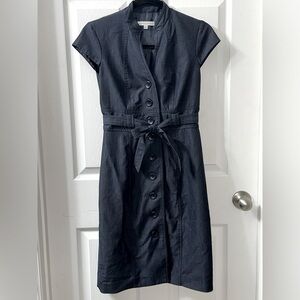 Belted button down jean dress
